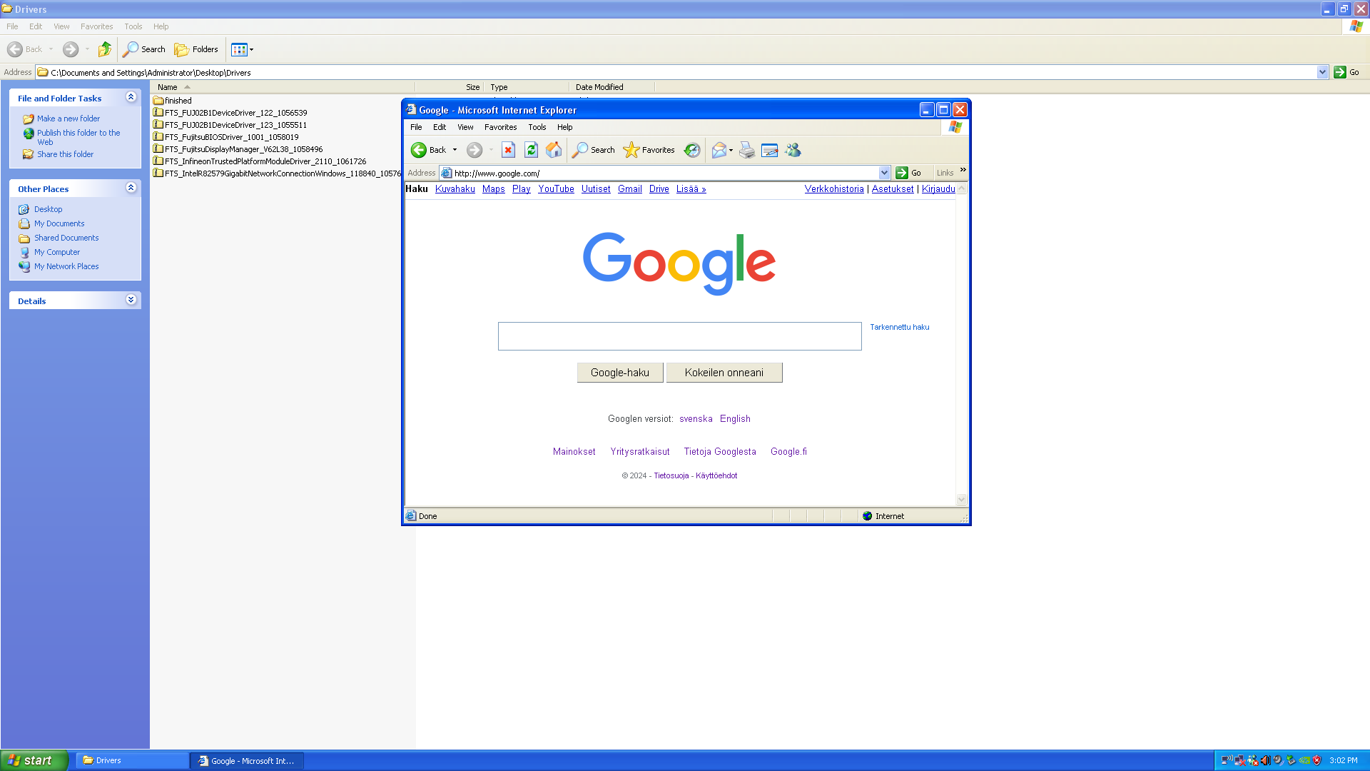 Google homepage on Internet Explorer 6.0